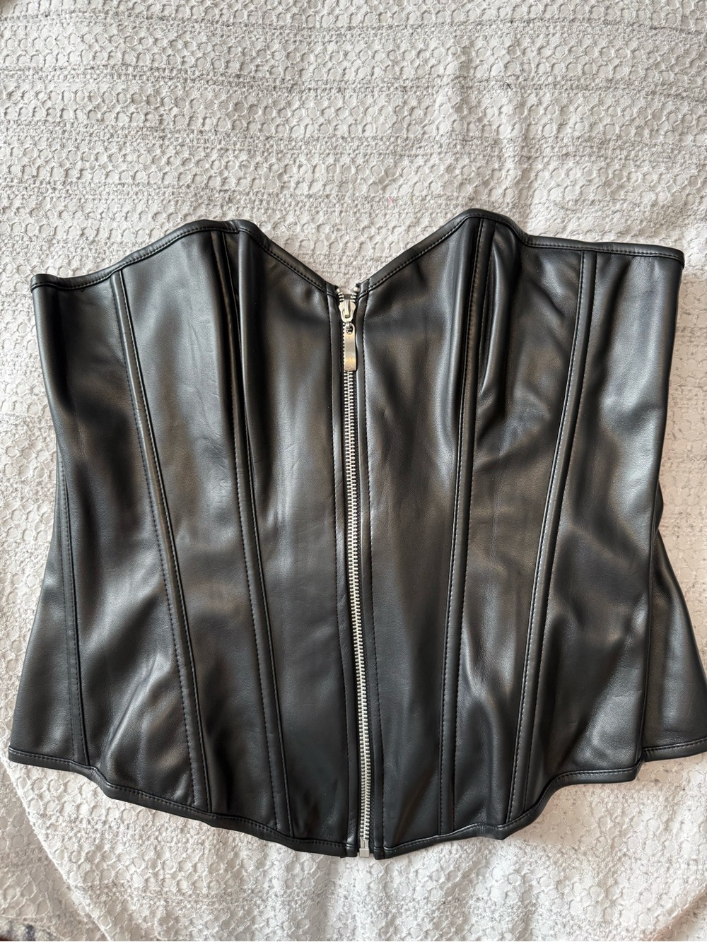 Black Faux Leather Corset 2XL Zip Front Lace-Up Back Gothic Bustier